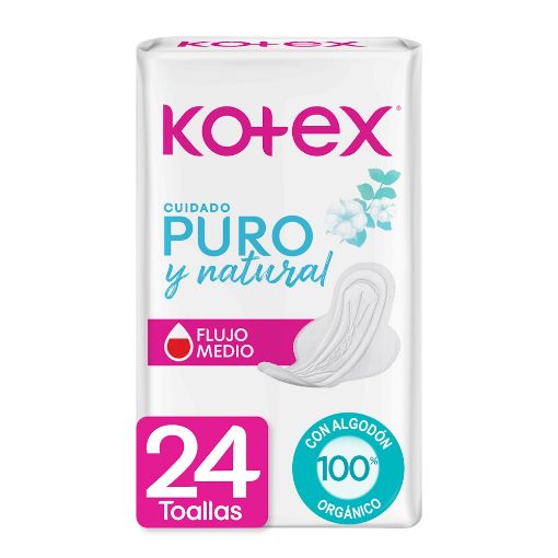 Imagen de TOALLAS FEMENINAS  KOTEX CUIDADO PURO & NATURAL ULTRA FINAS  24 UND