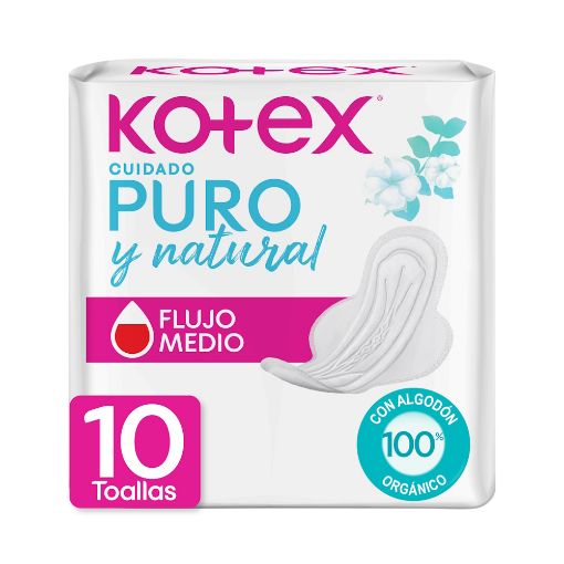 Imagen de TOALLAS FEMENINAS KOTEX CUIDADO PURO & NATURAL ULTRA FINAS 10 UND 