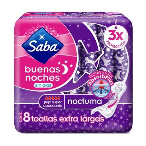 Imagen de TOALLAS FEMENINAS  SABA SIN ALAS EXTRA LARGAS 8 UND