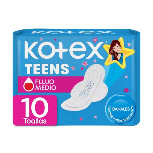 Imagen de TOALLAS FEMENINAS KOTEX TEENS NORMAL CON ALAS 10 UND