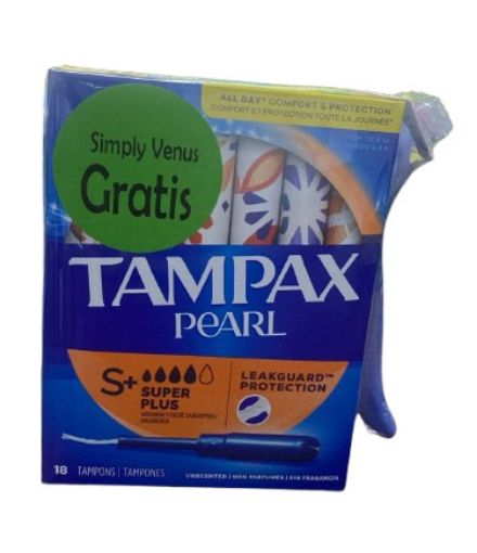 Imagen de TAMPONES FEMENINOS TAMPAX SUPER PLUS 18 UND + RASURADORA GILLETTE VENUS ALOE VERA 1 UND GRATIS 