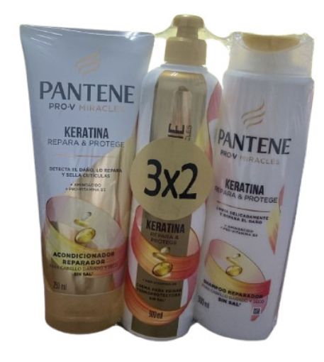 Imagen de OFERTA PANTENE 3X2 KERATINA REPARA & PROTEGE- SHAMPOO 300 ML+ ACONDICIONADOR 250 ML + CREMA PARA PEINAR 300 ML 