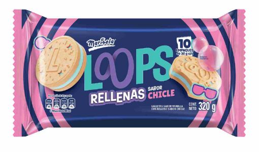 Imagen de GALLETAS MARINELA LOOPS RELLENO SABOR CHICLE 10 UND 320.00 G