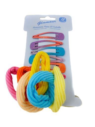 Imagen de SET PARA CABELLO GLAMOUR 12 UND - COLAS ELÁSTICAS 6 UND + PRENSAS DE METAL 6 UND 