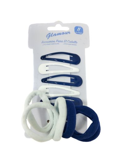 Imagen de SET PARA CABELLO GLAMOUR 11 UND - COLAS ELÁSTICAS 6 UND + PRENSAS DE METAL 5 UND 