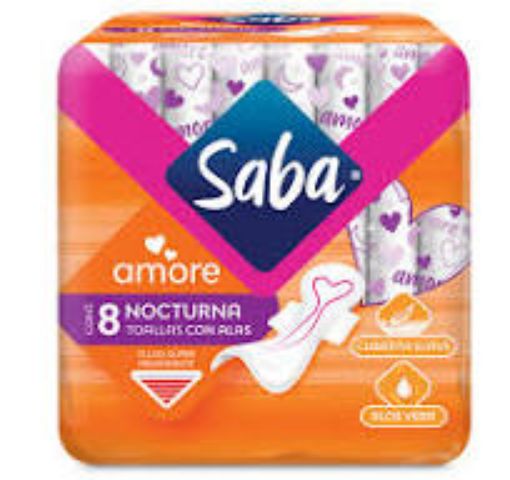 Imagen de TOALLAS FEMENINAS SABA AMORE NOCTURNA CON ALAS 8 UND 8.00 UND