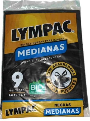 Imagen de BOLSA LYMPAC PARA BASURA MEDIANA NEGRA BIODEGRADABLE 9.00 UND