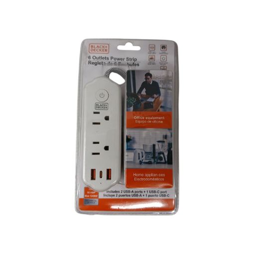 Imagen de REGLETA BLACK & DECKER CON 3 PUERTOS USB #973-BDE9720055 UND