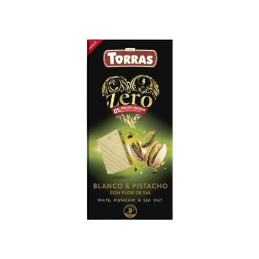 Imagen de CHOCOLATE TORRAS ZERO BLANCO CON PISTACHO Y SAL SIN AZÚCAR 100.00 G